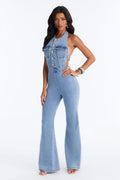 Halley Halter Denim Jumpsuit - Light Wash