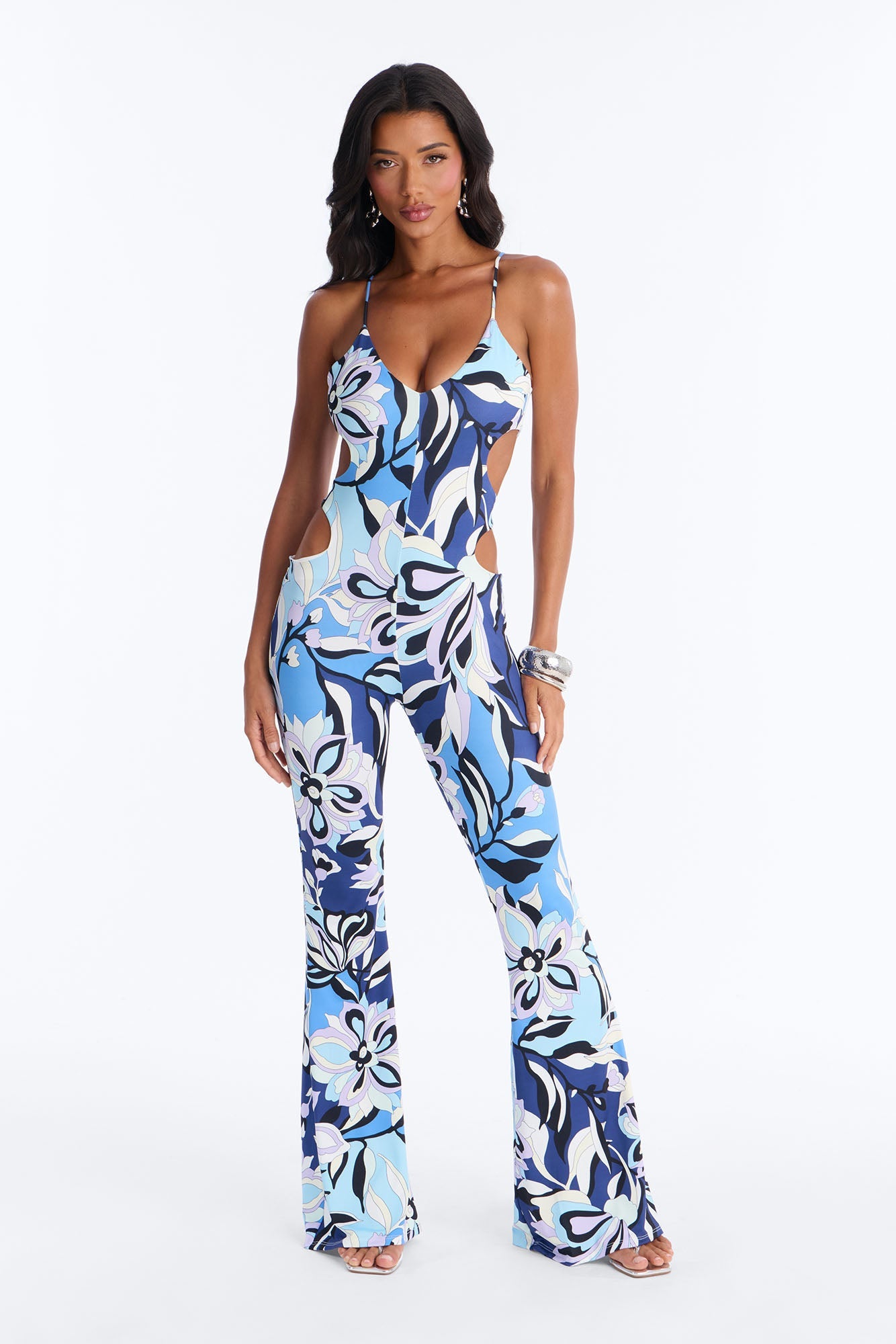 Zarah Cut Out Flare Jumpsuit - Blue