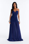 Soft Glam Ruched Mesh Gown - Navy