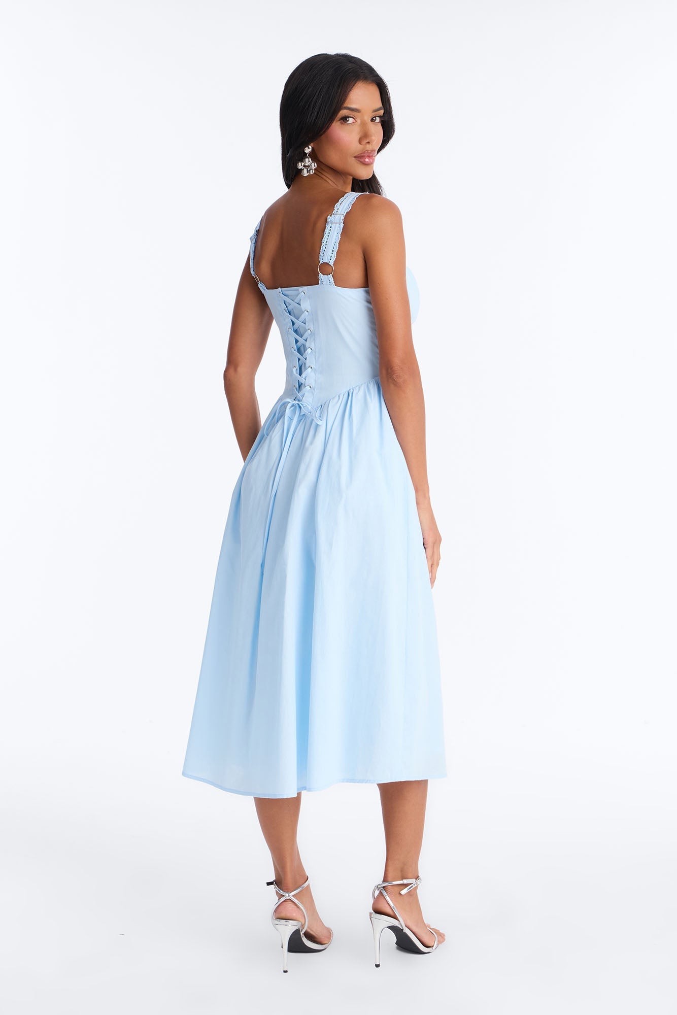 Scarlett Pleated Poplin Midi Dress - Blue