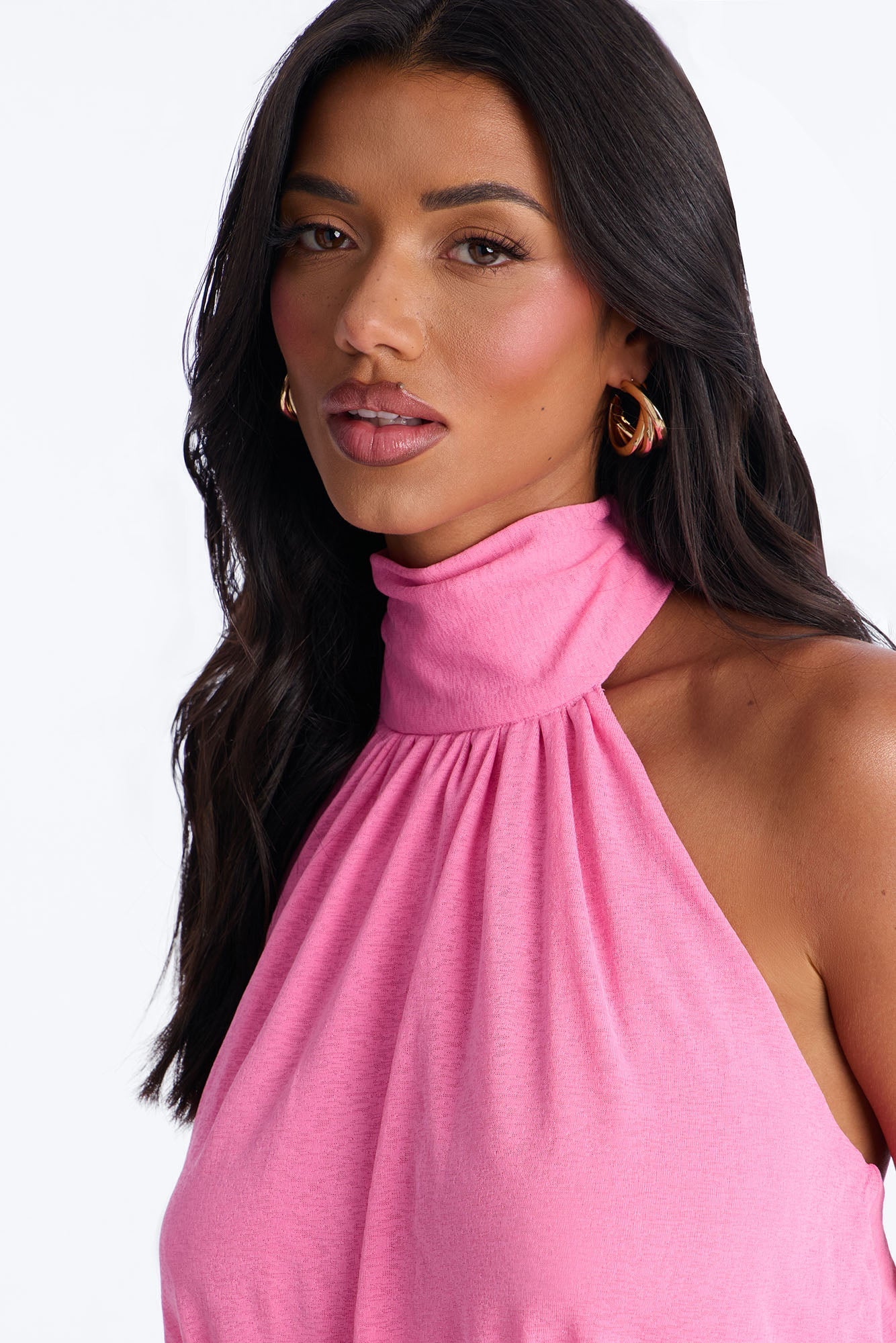 Bianca Halter Mock Neck Maxi Dress - Pink
