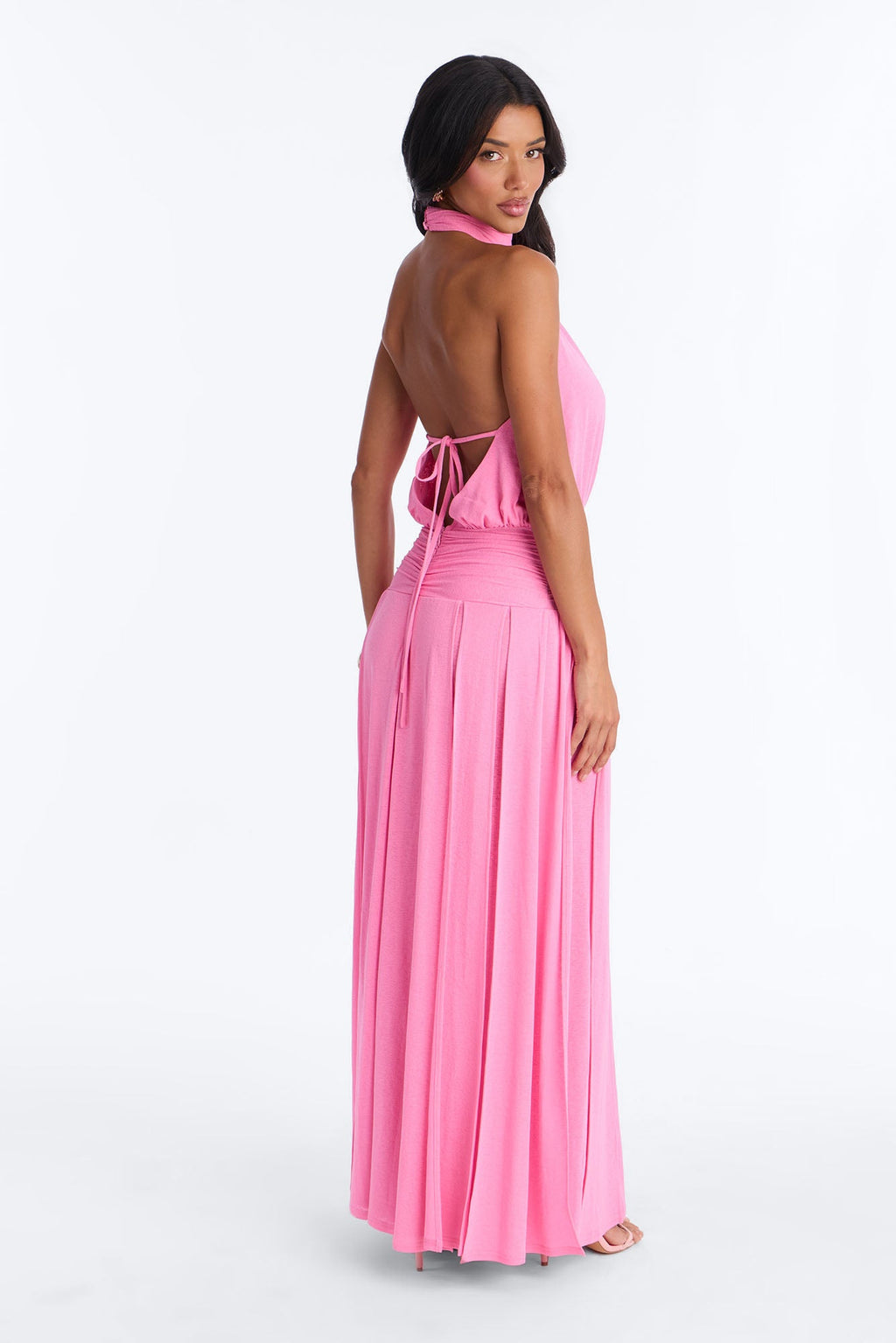 Bianca Halter Mock Neck Maxi Dress - Pink