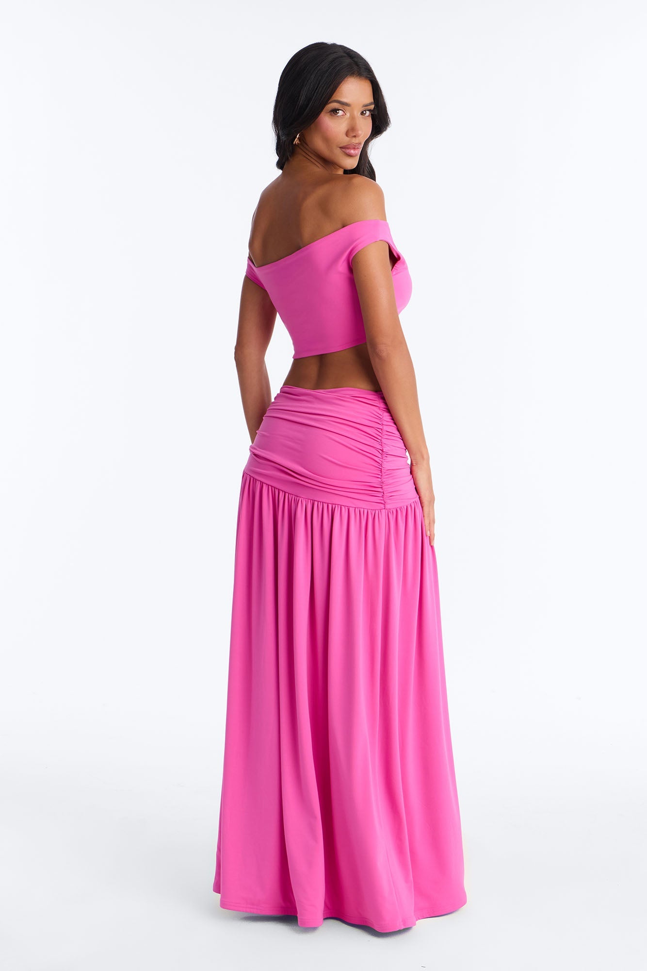 Marilyn Off Shoulder High Slit Maxi Skirt Set - Magenta