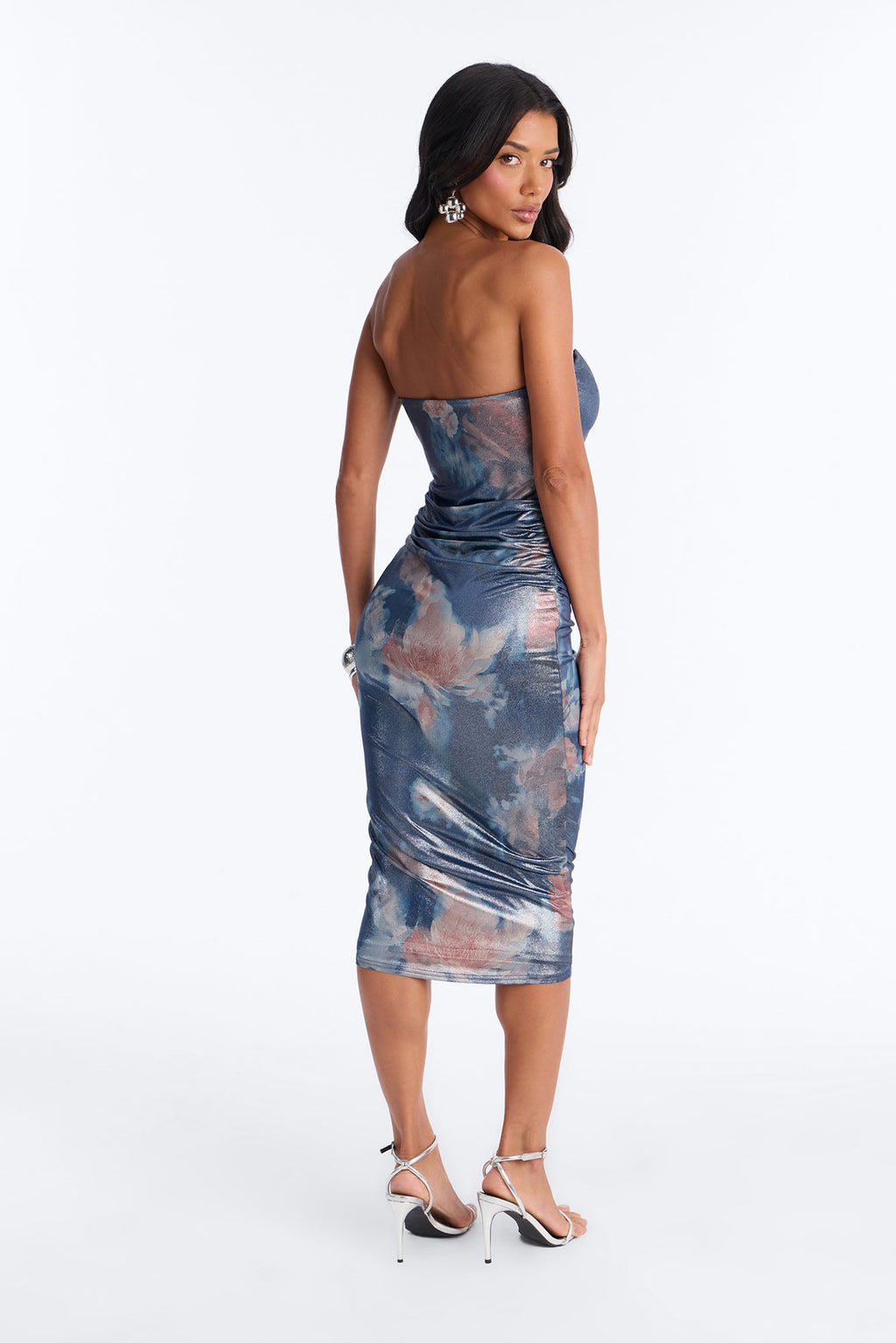Belinda Corset Metallic Midi Dress - Blue/combo