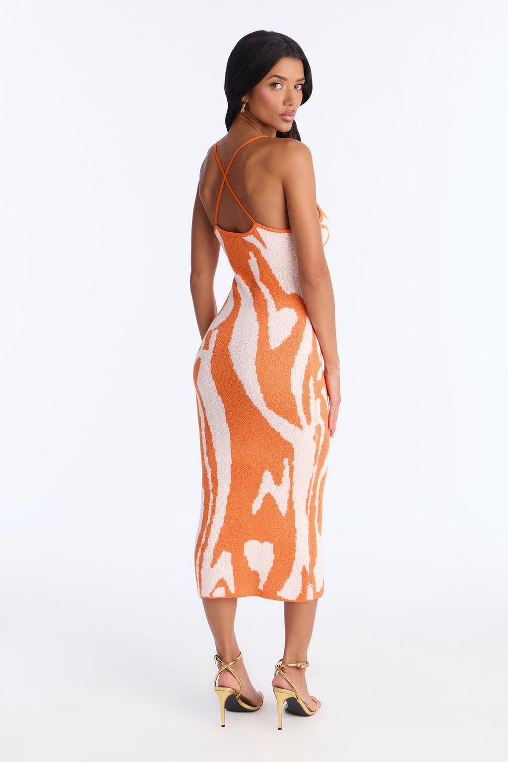 Vienna Printed Sweater Midi Dress - Orange/combo