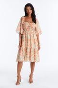 Christina Floral Chiffon Midi Dress - Orange/combo
