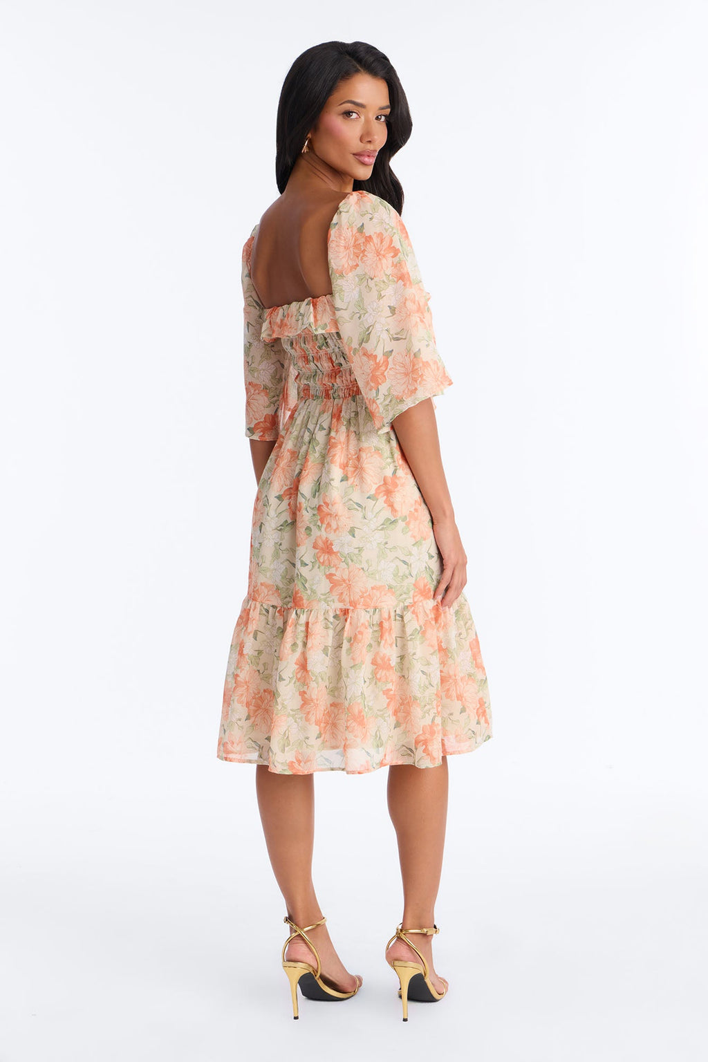 Christina Floral Chiffon Midi Dress - Orange/combo