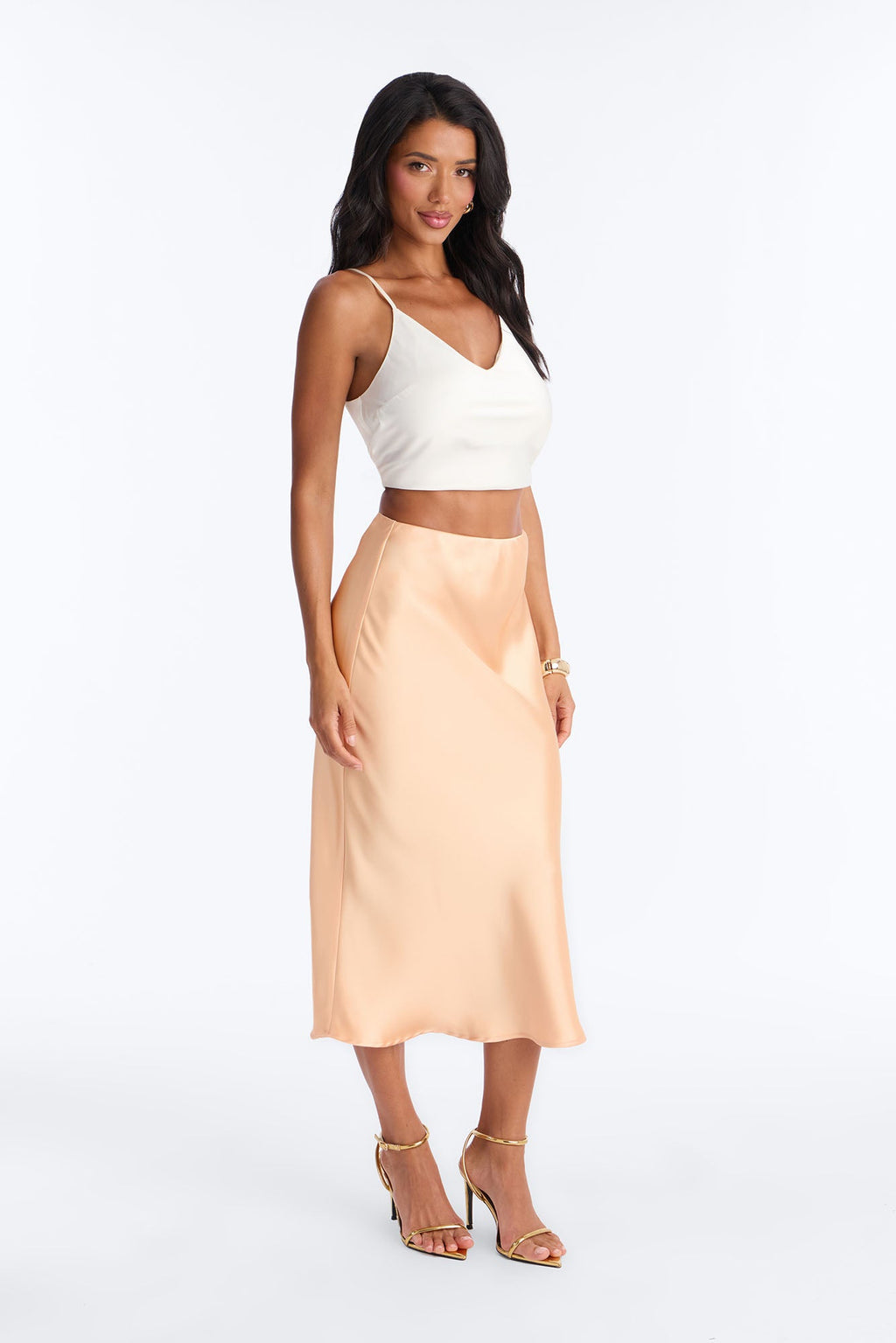 Girls Need Love Satin Midi Skirt - Orange