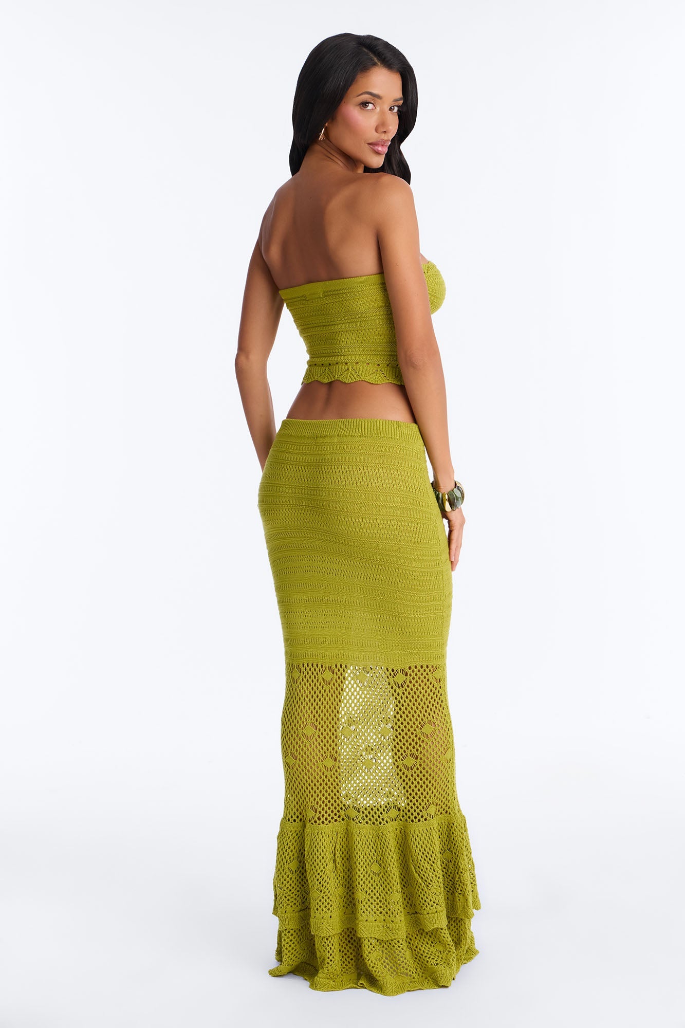 Solia Strapless Crochet Skirt Set - Chartreuse