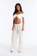 Azalea Low Rise Sequin Crochet Wide Leg Pant 33″ - White