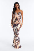 Bold Instincts Satin Maxi Dress - Brown/combo