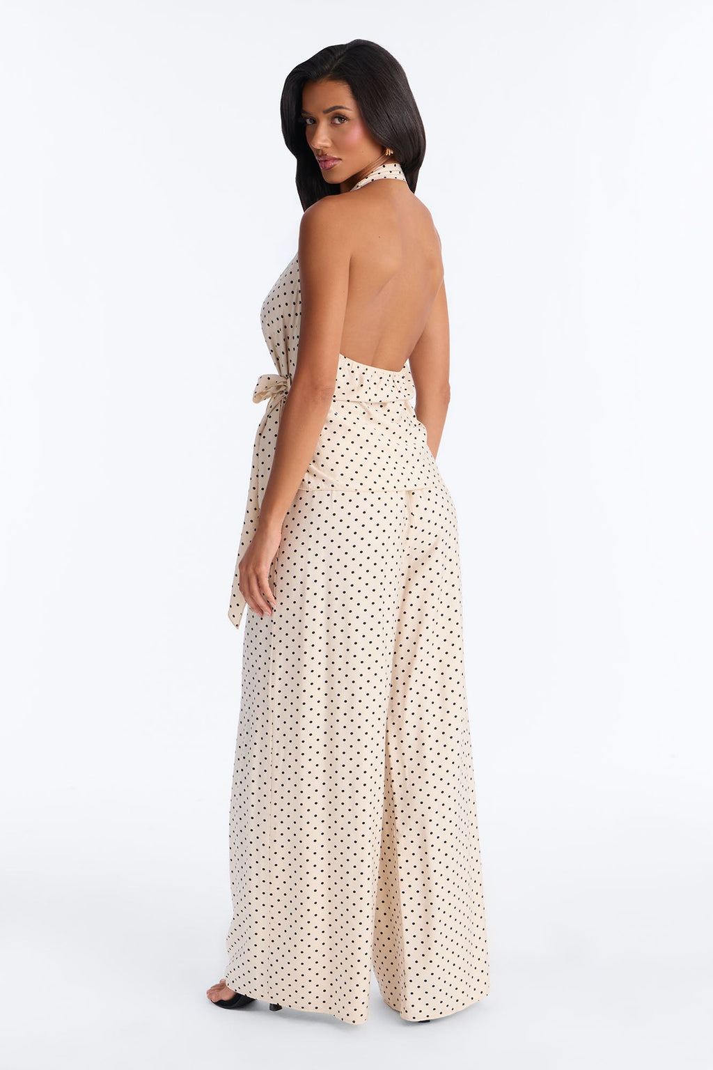 Penny Polka Dot Halter Pant Set - Taupe/combo
