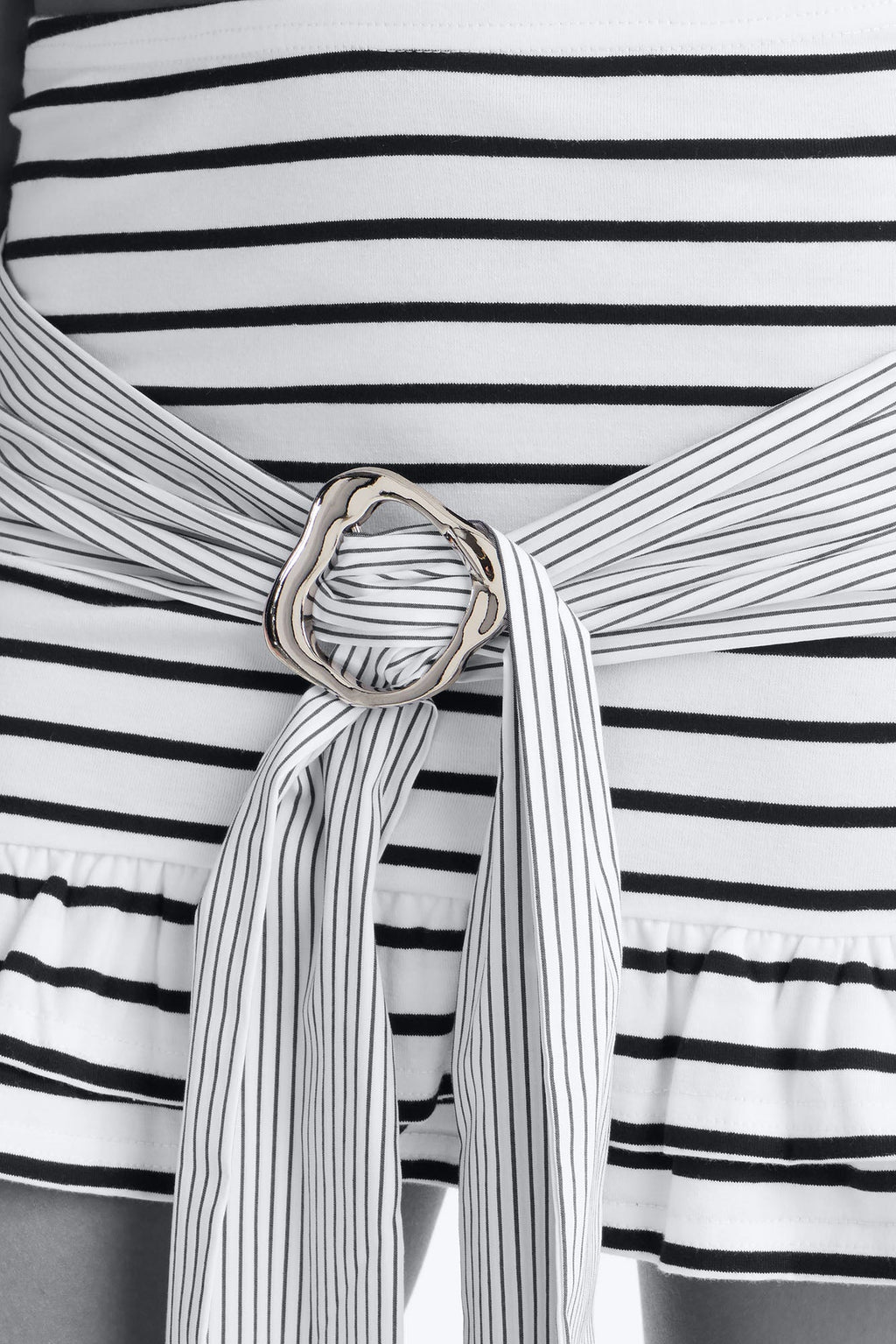 Mariela Striped Belted Skirt Set - White/Black