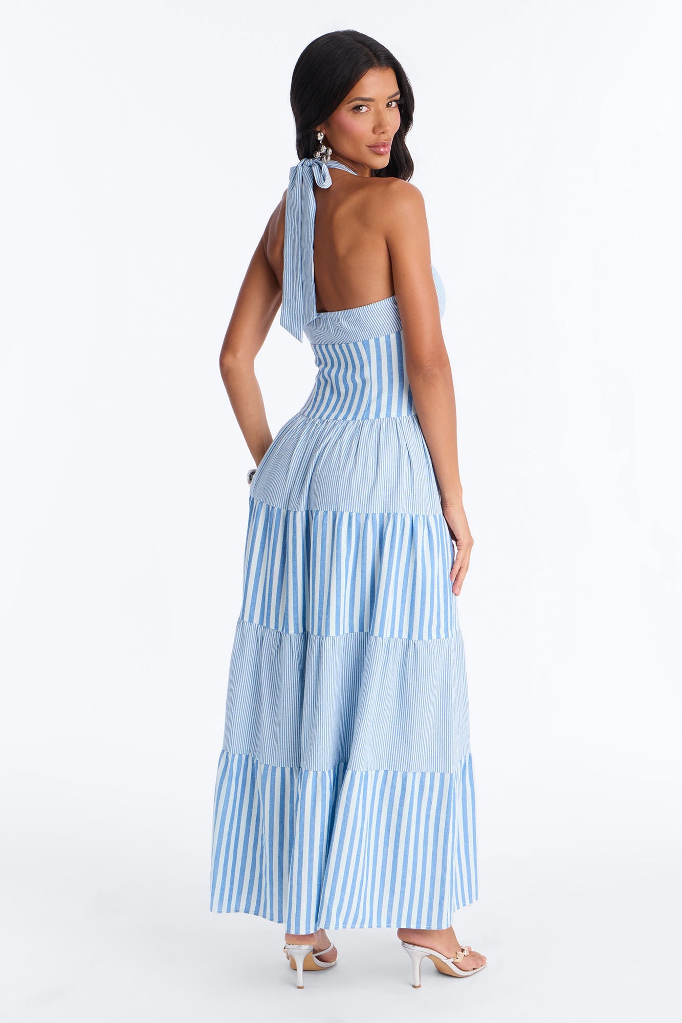 Casual Days Halter Linen Maxi Dress - Blue/combo