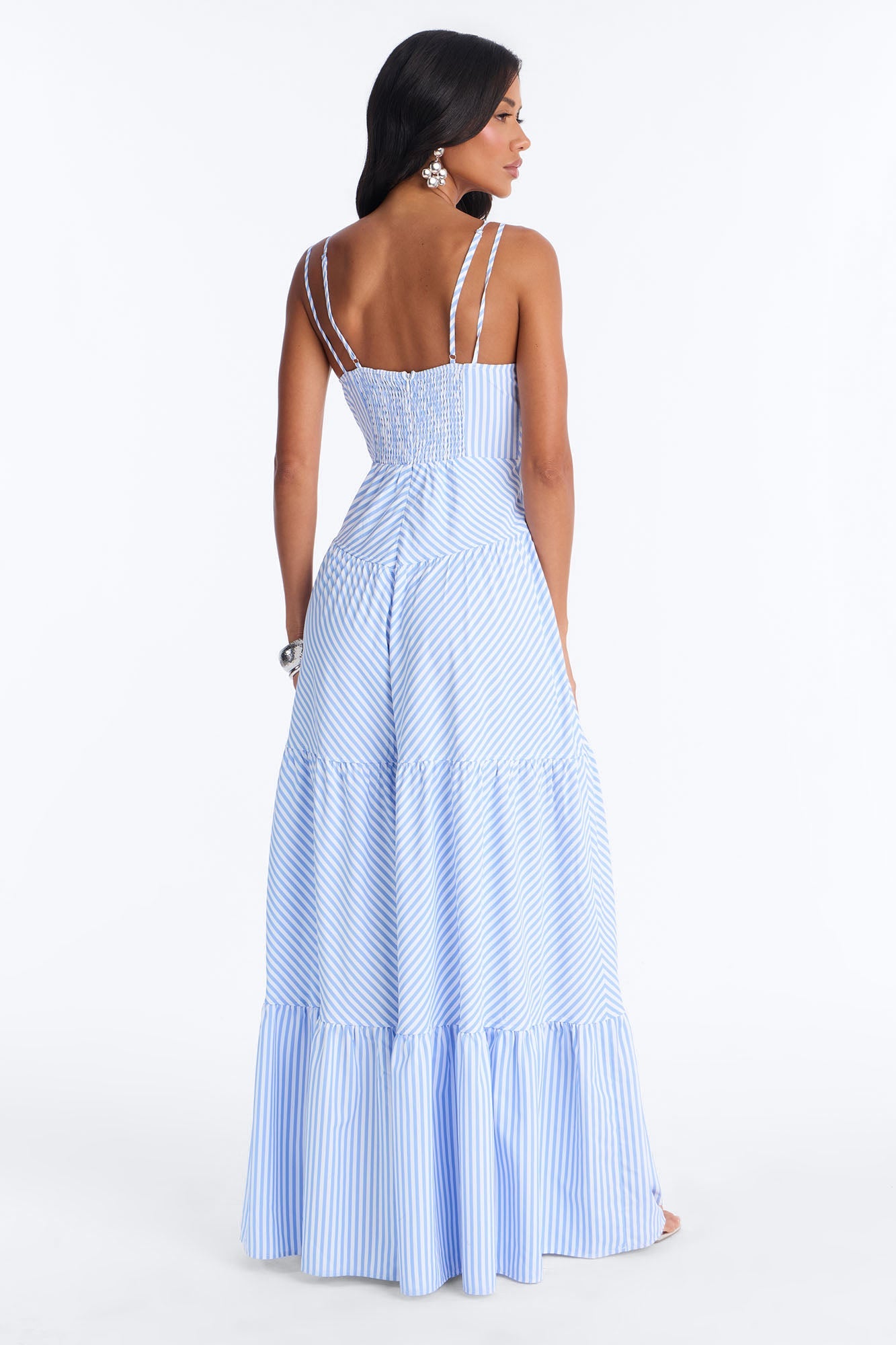 Bre Tiered Stripe Wide Leg Jumpsuit - Blue