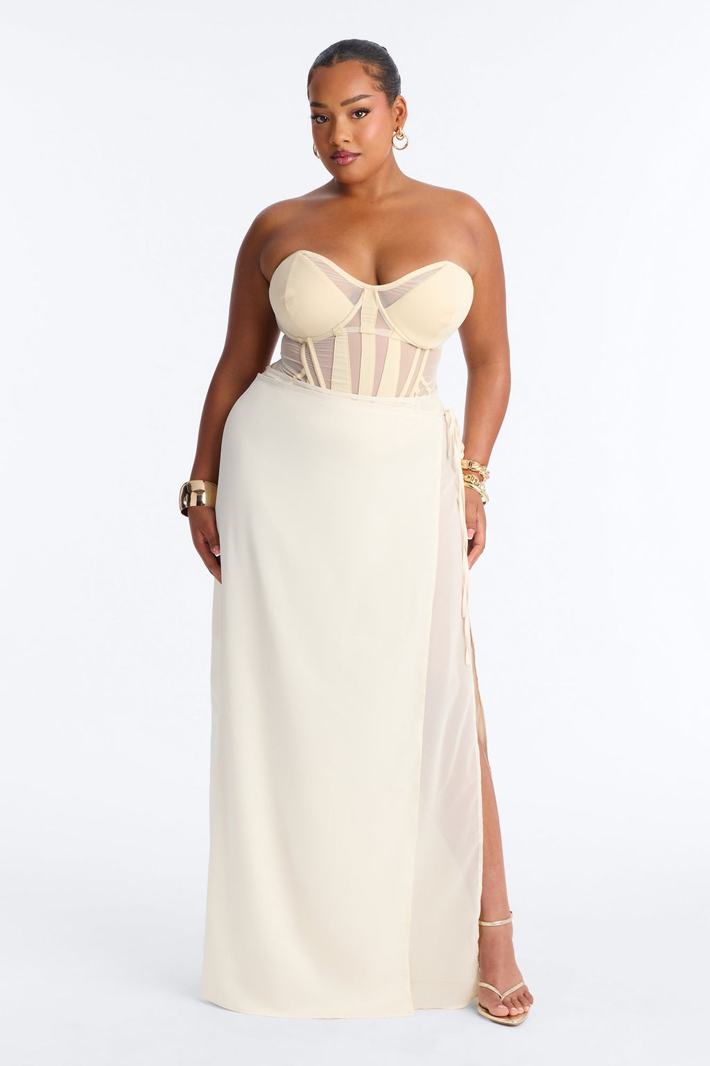 Phoebe Satin Wrap Maxi Skirt - Ivory