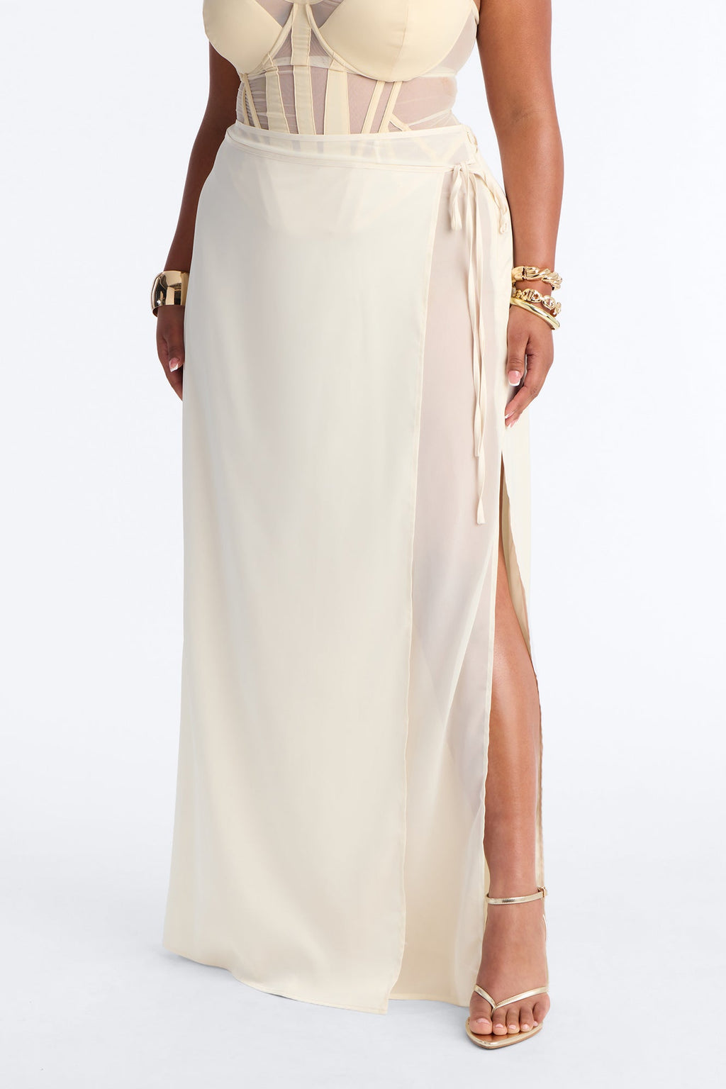 Phoebe Satin Wrap Maxi Skirt - Ivory