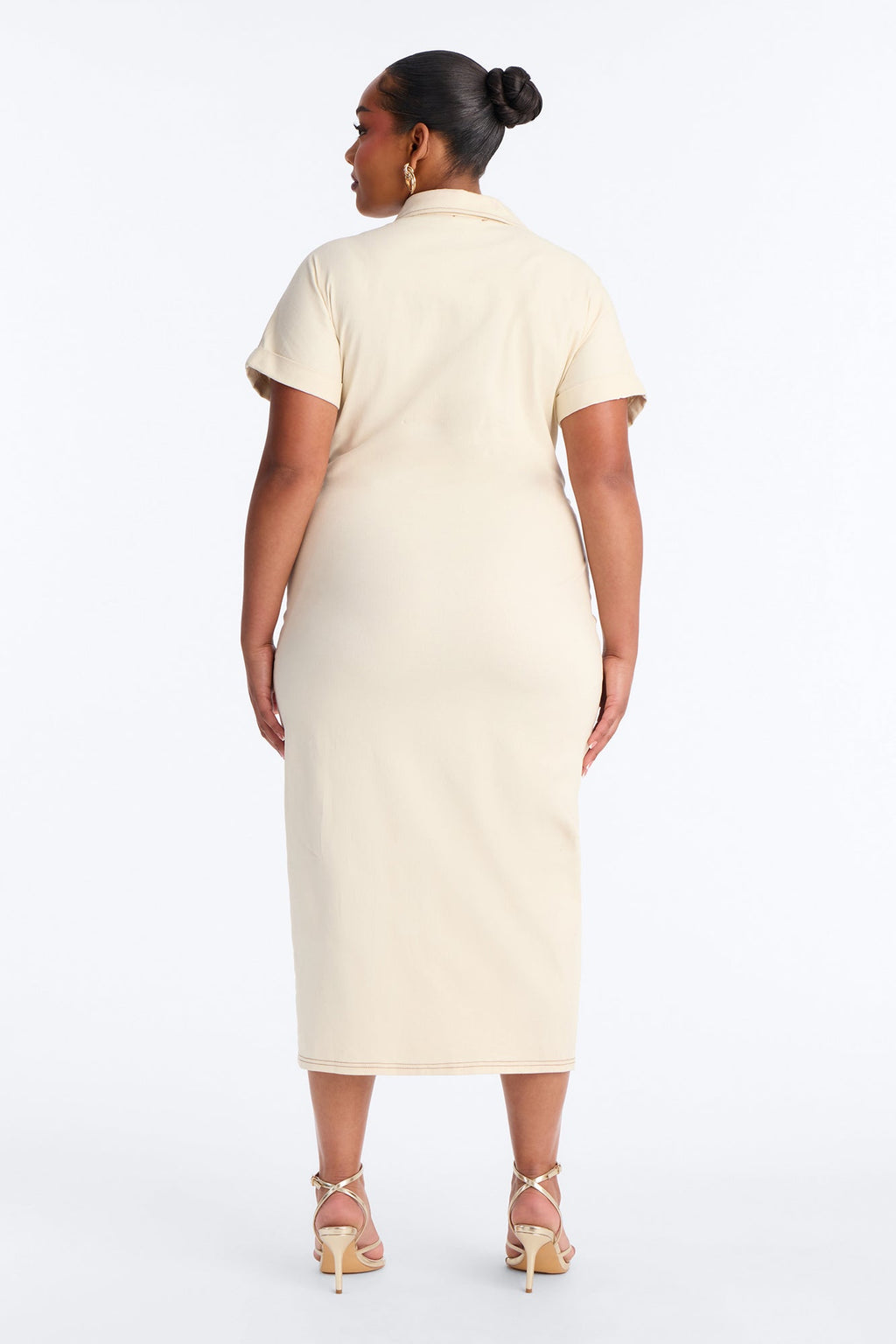 Hayley Denim Midi Dress - Cream