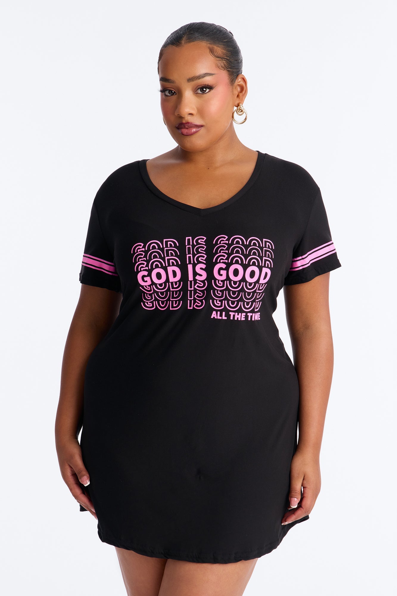 God Is Good Short Sleeve PJ Sleep Shirt - Black/Pink