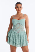 Cecilia Ruffle Lace Mini Dress - Sage