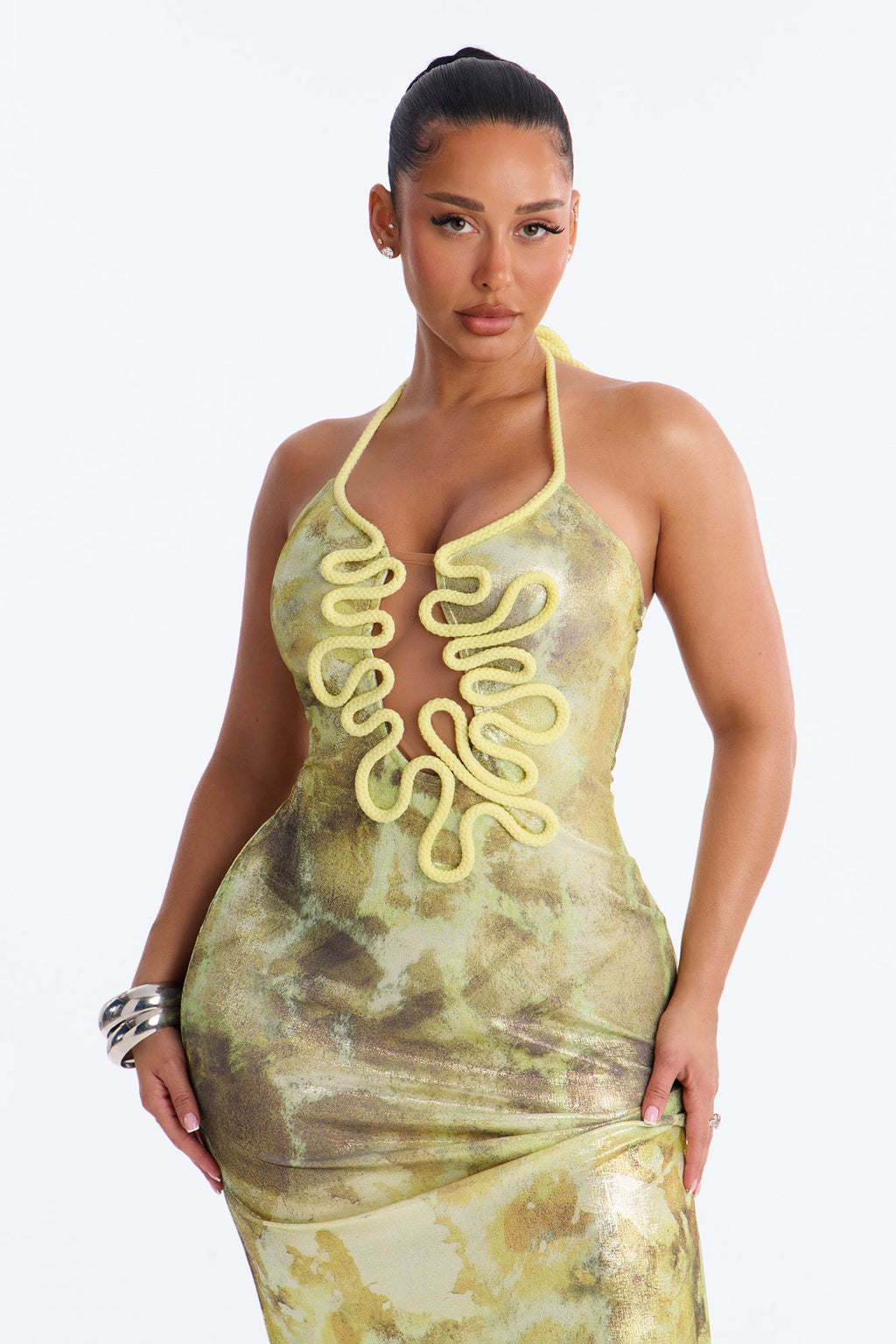 Jayda Metallic Maxi Dress - Green/combo