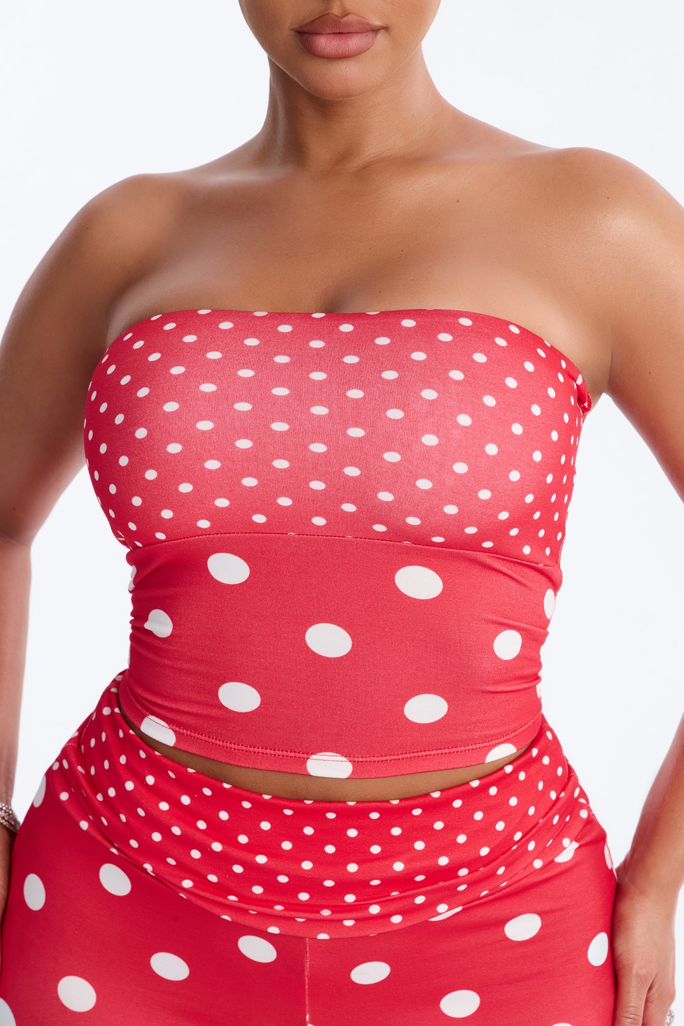 Sabrina Polka Dot Fold Over Waist Micro Short Set - Red