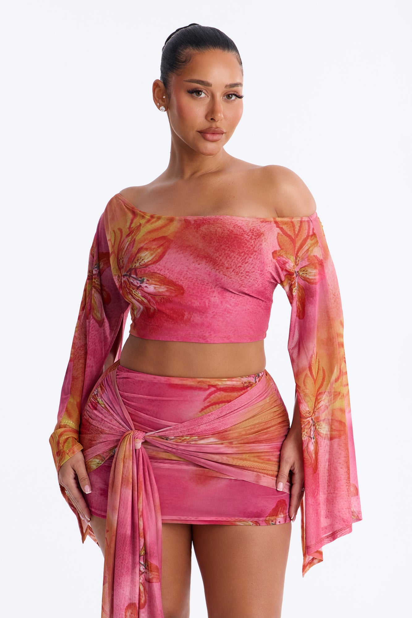 Tropic Tease Mesh Skirt Set - Pink