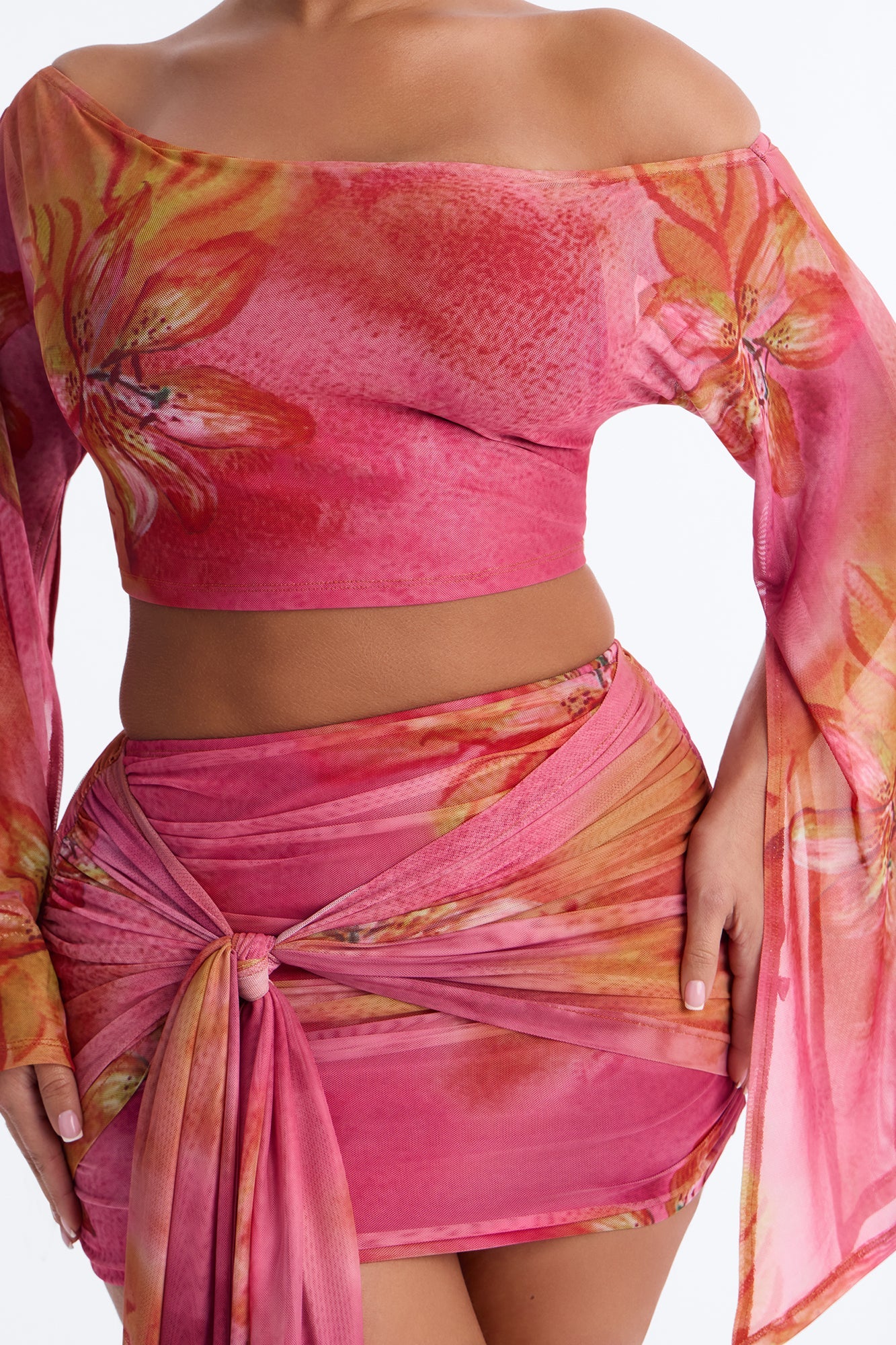 Tropic Tease Mesh Skirt Set - Pink