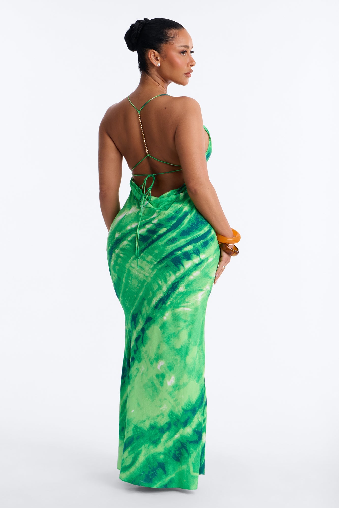 Dream Haze Backless Maxi Dress - Green/combo