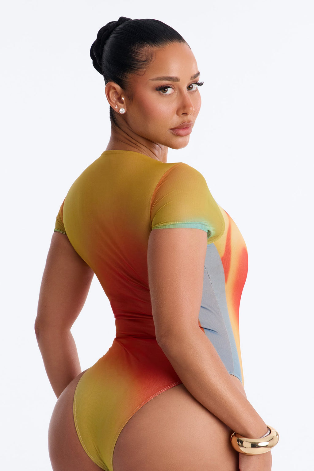 Hottest Touch Short Sleeve Mesh Bodysuit - Multi Color