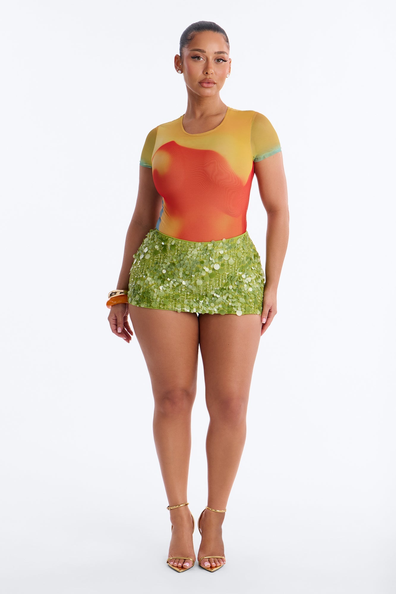 Hottest Touch Short Sleeve Mesh Bodysuit - Multi Color