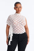 Sunday Brunch Polka Dot Mesh One Shoulder Top - White
