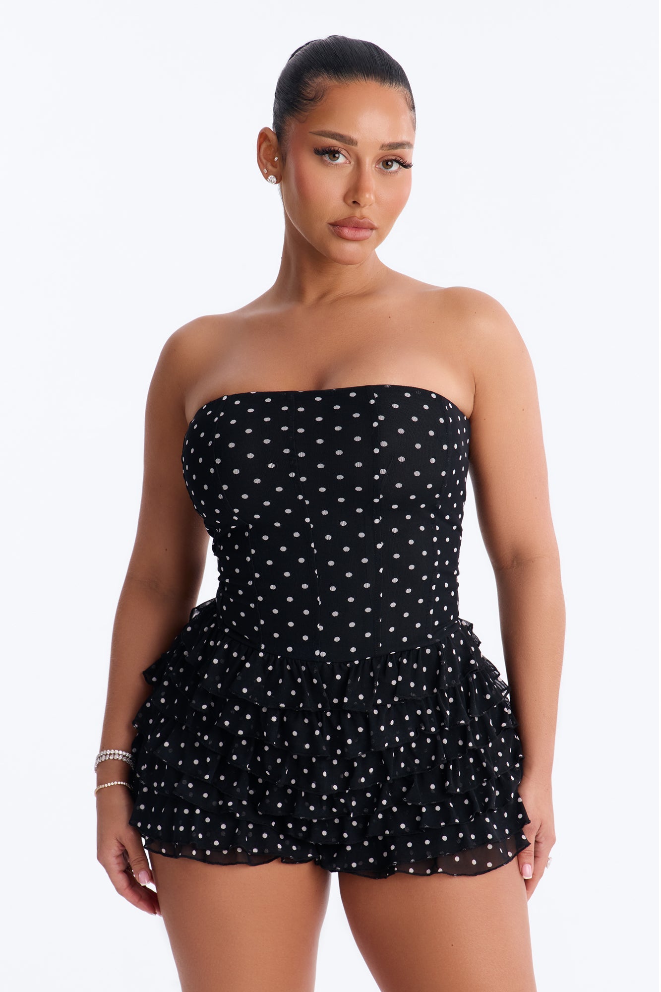 Jennice Polka Dot Micro Romper - Black