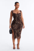 Adrienne Printed Mesh Midi Dress - Leopard