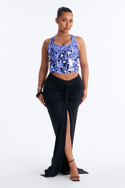 Afterglow Sequin Racerback Crop Tank Top - Periwinkle