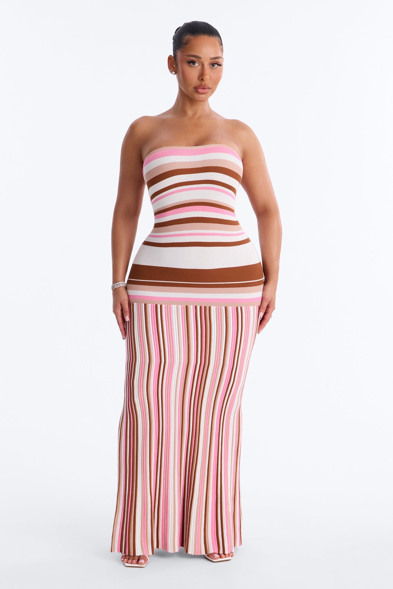 Sweet As Candy Strapless Sweater Maxi Dress - Pink/combo