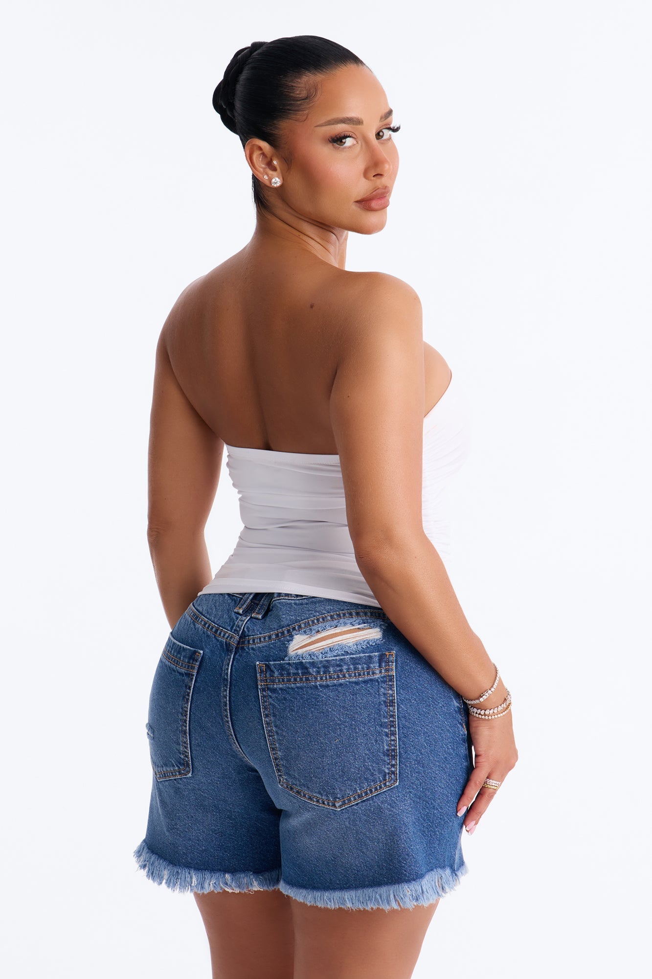 Taylor Ruched Strapless Tube Top - White