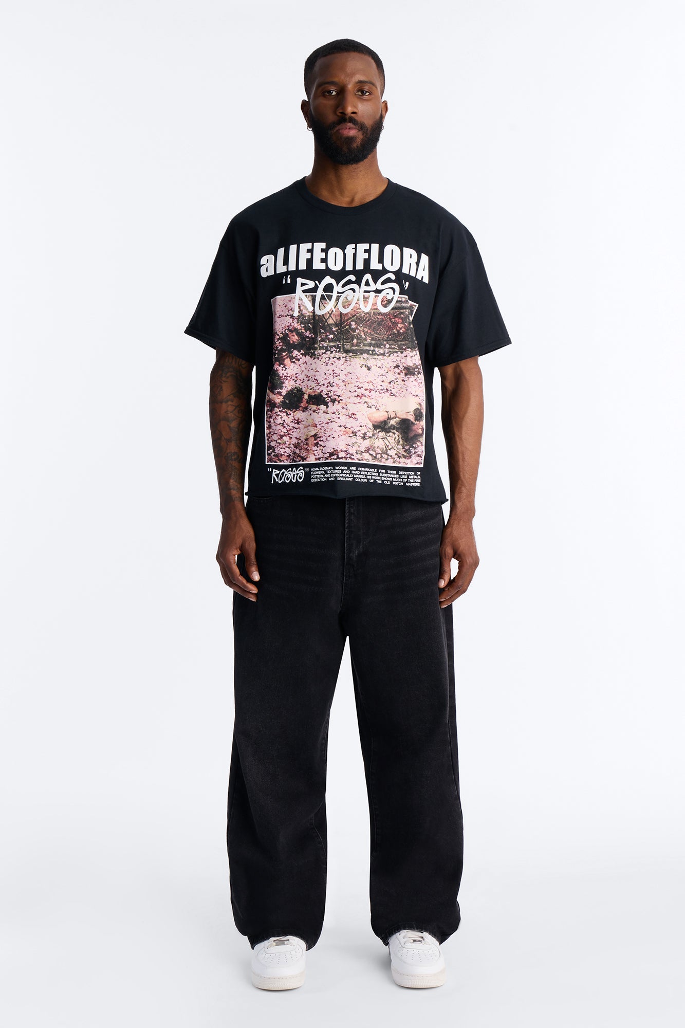 A Life Of Flora Oversized Short Sleeve Tee - Black