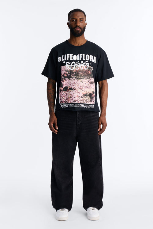 A Life Of Flora Oversized Short Sleeve Tee - Black