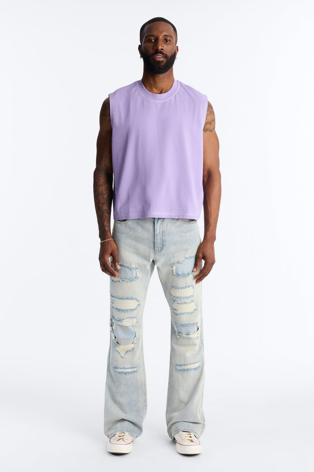 Stacked Slim Flare Stud Havoc Jean - Light Wash