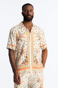 Tropical Twilight Resort Short Sleeve Cuban Collar Shirt - Off White