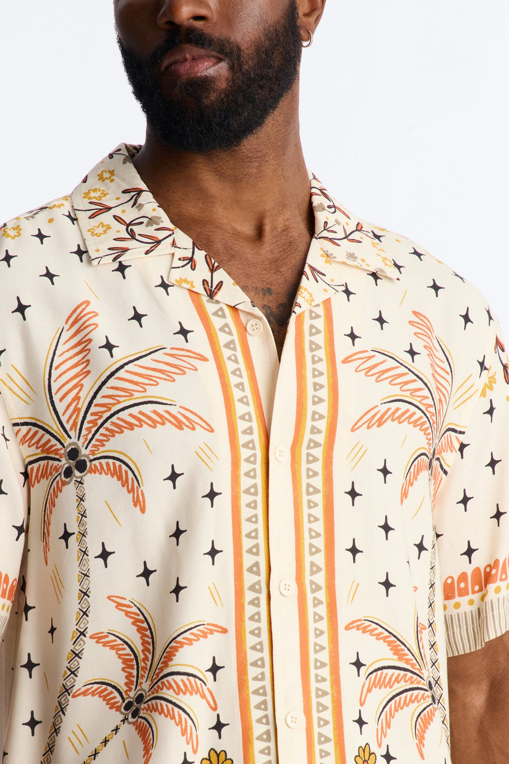 Tropical Twilight Resort Short Sleeve Cuban Collar Shirt - Off White