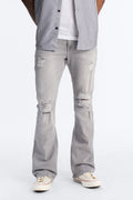 Essential Destroyed Stacked Slim Flare Stretch Jean - Grey