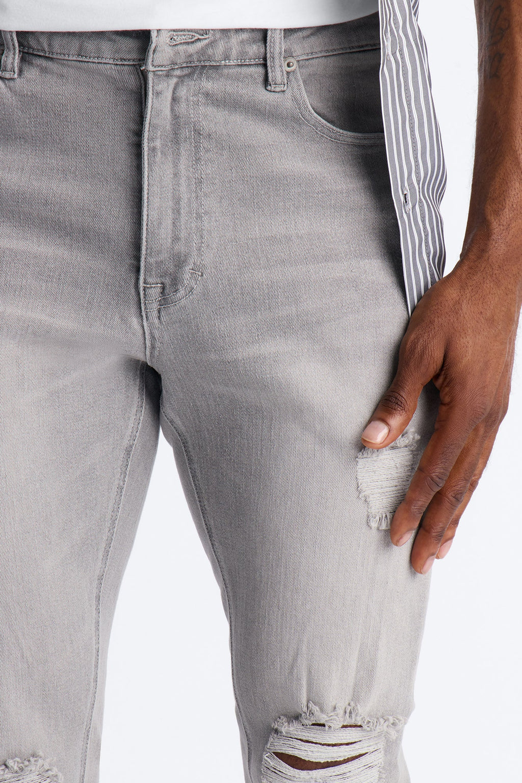 Essential Destroyed Stacked Slim Flare Stretch Jean - Grey