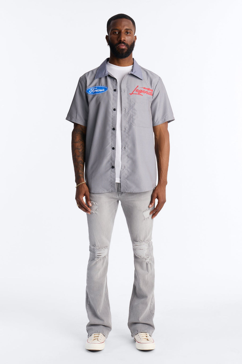 Cash Only Striped Button Up Shirt - Black