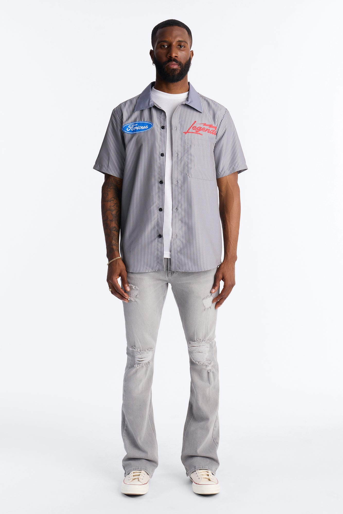 Cash Only Striped Button Up Shirt - Black