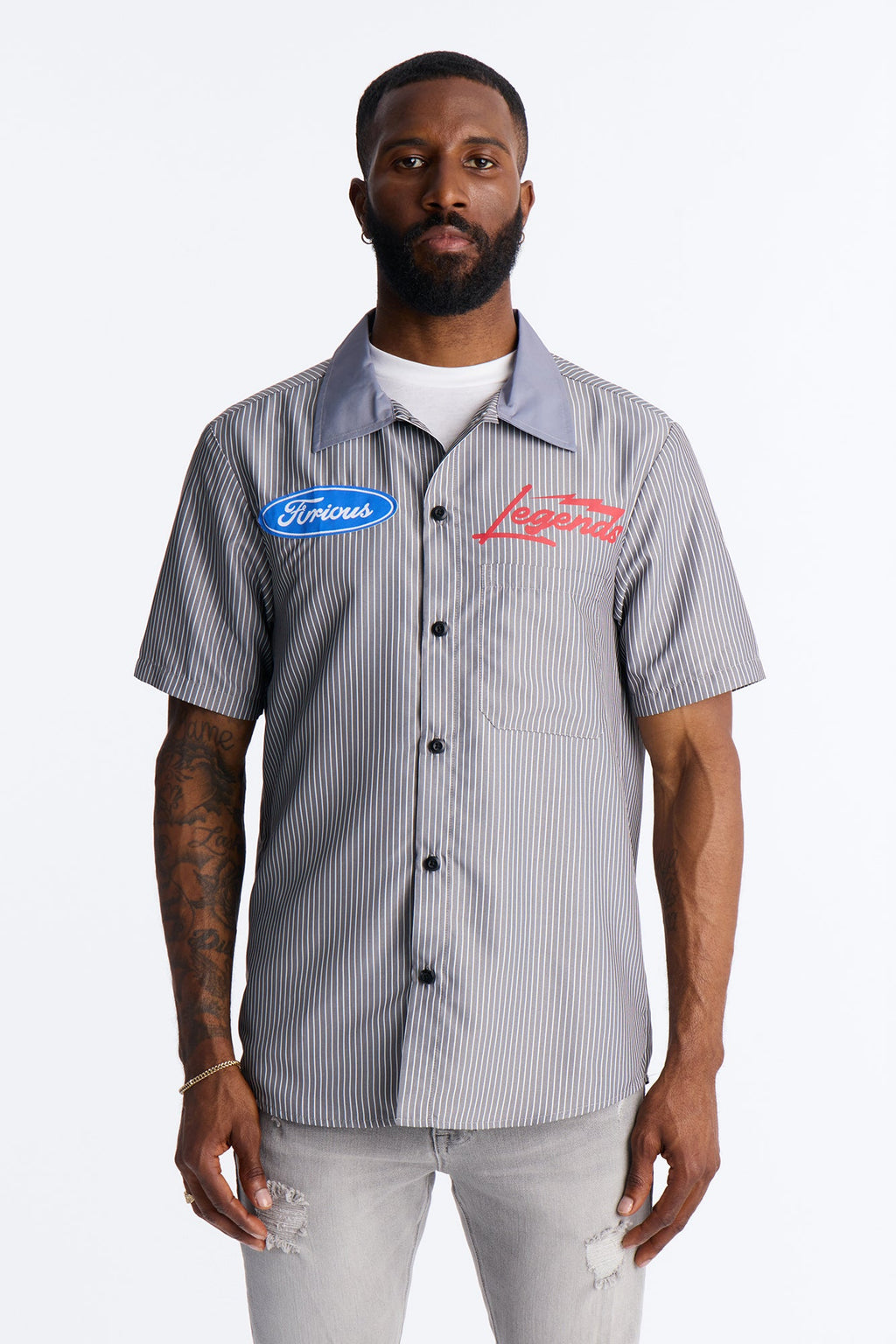 Cash Only Striped Button Up Shirt - Black