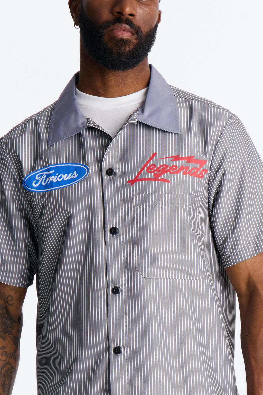 Cash Only Striped Button Up Shirt - Black