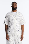 Relaxed Sand Blossom Cuban Collar Button Up Shirt - White/combo