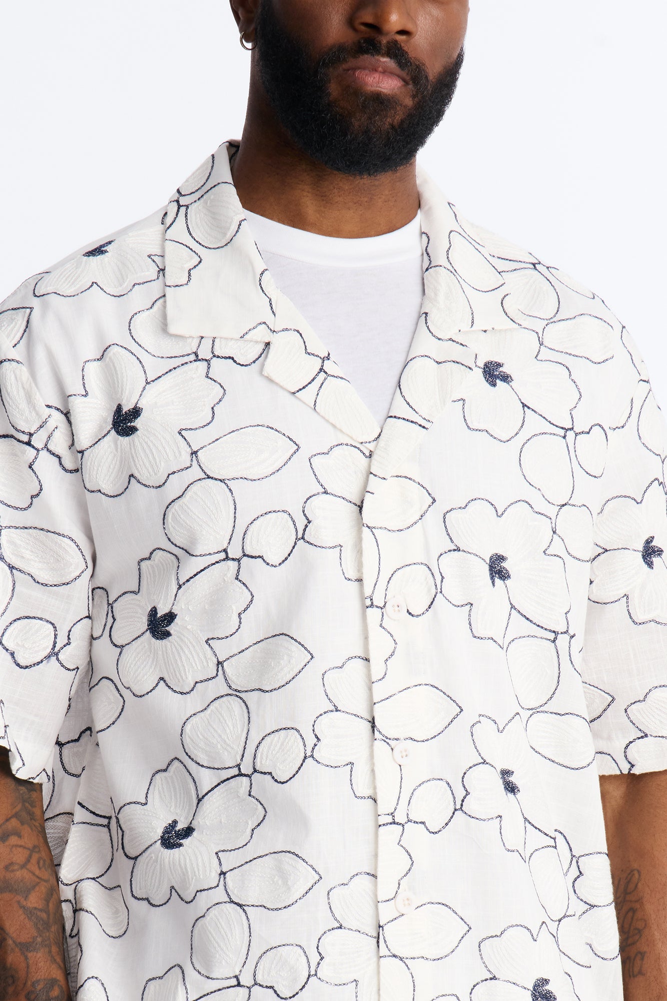 Relaxed Sand Blossom Cuban Collar Button Up Shirt - White/combo